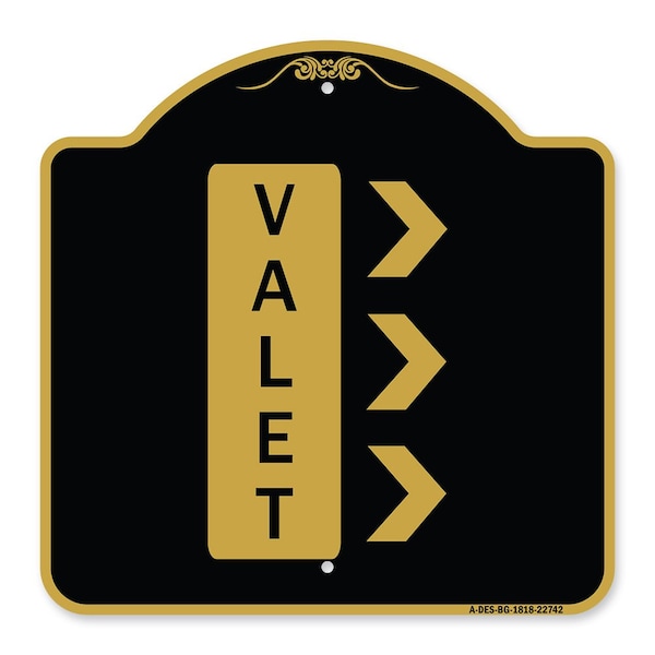 Signmission Designer Series Sign-Valet Right Arrow, Black & Gold Aluminum Sign, 18" x 18", BG-1818-22742 A-DES-BG-1818-22742 - main